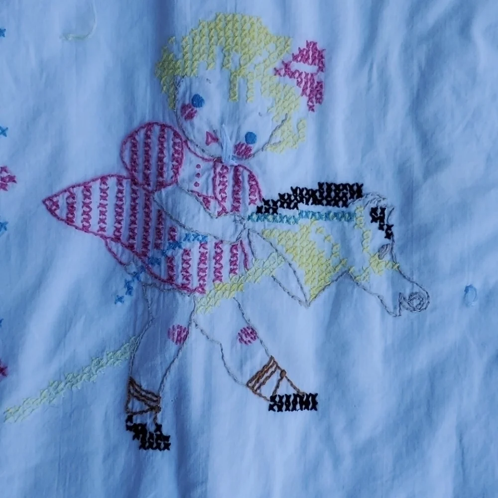 Vintage Handmade Baby Blanket embroidered animals